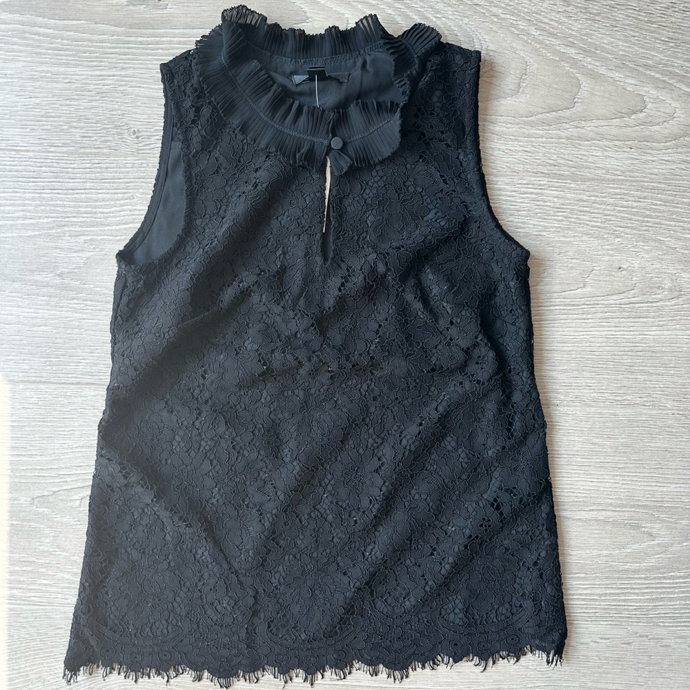 J. Crew Black Lace Ruffle Blouse